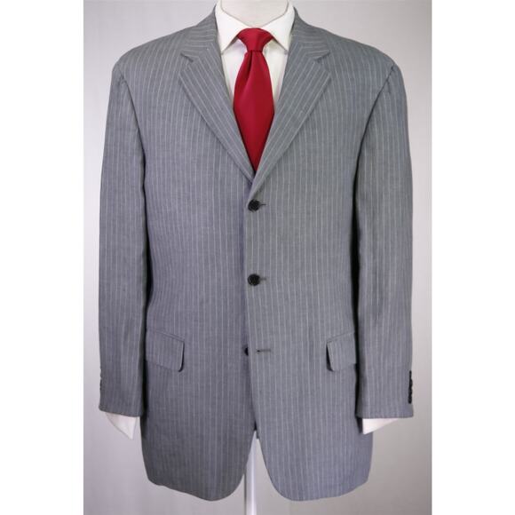John Varvatos Mens Gray Pinstripe 100% Linen Suit 44R - Picture 2 of 9